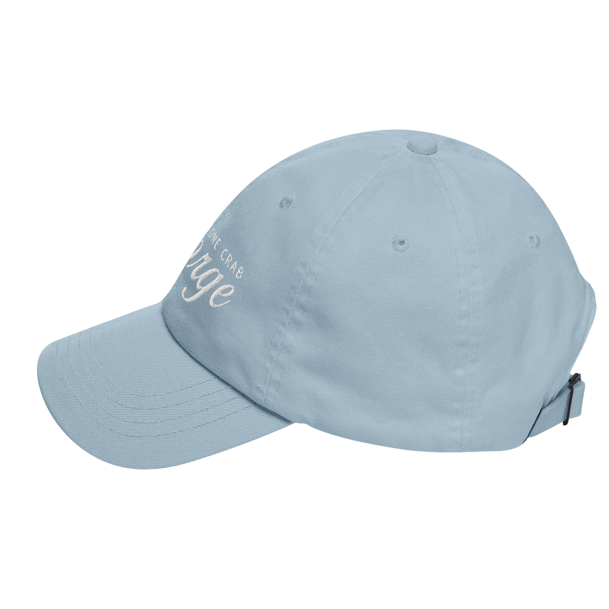 Light blue cap with text on a white background